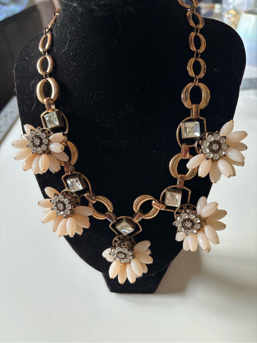 Floral Statement Necklace in Soft Peach and Gold